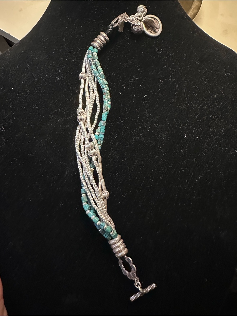 Opulenza Silver and Turquoise Multi-Strand Beaded Bracelet - Picture 3 of 7